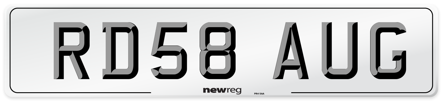 RD58 AUG Number Plate from New Reg